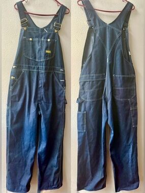 Vintage 70’s Sears Toughskins Dark Blue Denim Bib Overalls Mens 36X30~NICE!